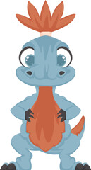 Mystical, fabulous funny blue dinosaur. Cartoon style