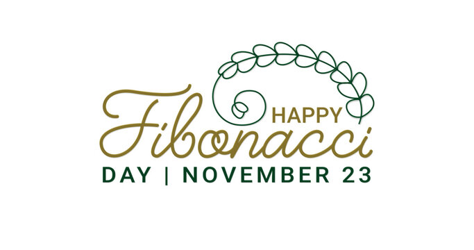 Happy Fibonacci day handwritten text illustration with The circular leaves shape Fibonacci. Great for cards, posters, and flyers.