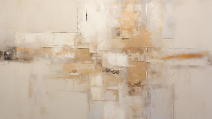 Abstract oil painting with paints in beige, gray and gold colors, for background