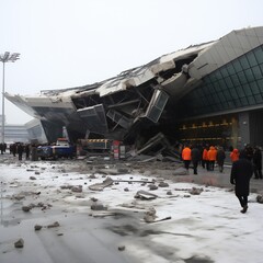 Naklejka premium view of airport ruins after massive artillery shelling