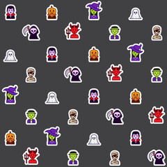 Halloween Ghost And Monster Characters Vector Seamless Pattern