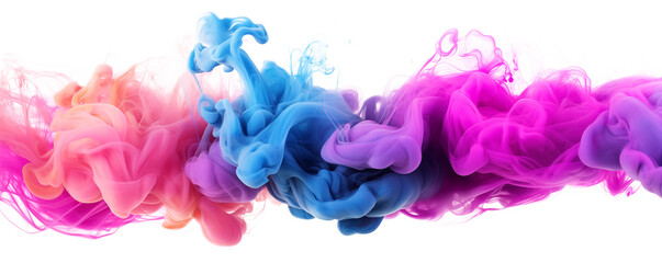 Colorful ink splashes acrylic colored smoke watercolor in water, Abstract background. Color explosion frame border elements for design, isolated on white and transparent background - obrazy, fototapety, plakaty