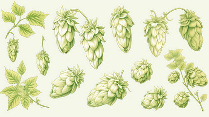 illustration of the hop flower on the isolated background