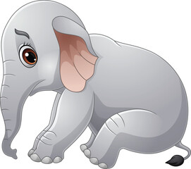 Cartoon sad elephant on white background