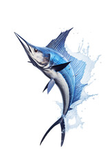 Swordfish jumping out of the water, white isolated background PNG