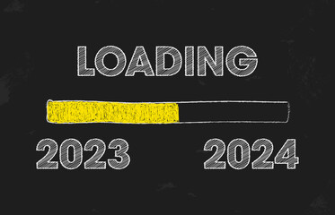 Illustration of a black board with the message loading 2023 - 2024 - represents the new year - vacation concept