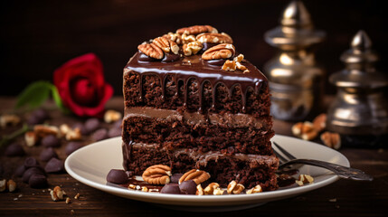 Delicious chocolate cake and nuts