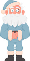Santa Claus with a big white beard in a blue New Year's suit. Cartoon style