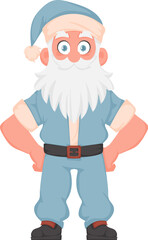 Santa Claus with a big white beard in a blue New Year's suit. Cartoon style