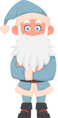 Santa Claus with a big white beard in a blue New Year's suit. Cartoon style