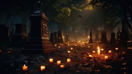 Candlelight and spooky tombstone