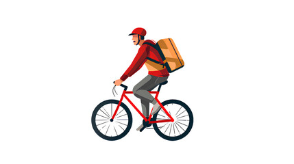 Delivery man uses bicycle to deliver goods on PNG transparent background