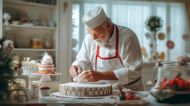 The cook makes a cake in the kitchen. Generative AI,