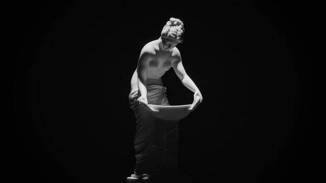 Greek Danaide marble sculpture rotating on a black background