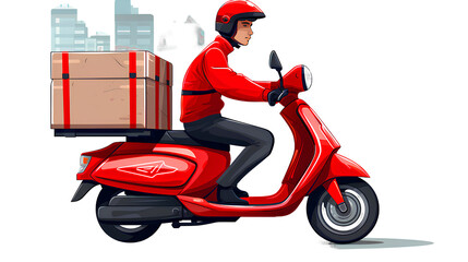 Drawing of a delivery man driving a scooter on a transparent background PNG