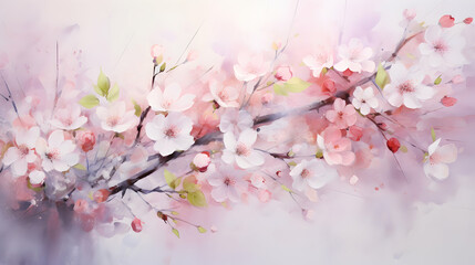 Obraz premium Using delicate watercolor strokes, evoke the freshness of spring by painting a serene scene of cherry blossoms in full bloom.