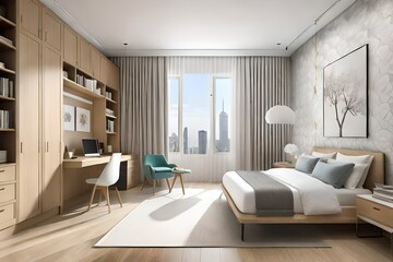 Naklejka na ściany i meble Minimalist Bedroom Design Combining Stylish Furniture