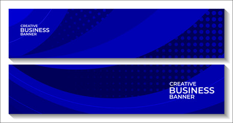 set of banners with modern blue background