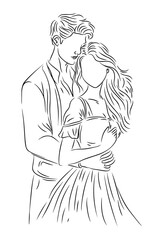 couples hugging each other line art illustration