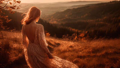 A young woman enjoys the beauty of nature outdoors generated by AI