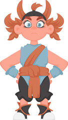 Cartoon funny and fabulous Viking warrior girl. Cartoon style