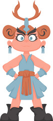 Cartoon funny and fabulous Viking warrior girl. Cartoon style