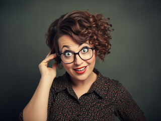 Emotive Close-Up Portrait of Isolated Middle-Aged Woman Teacher Wearing Glasses