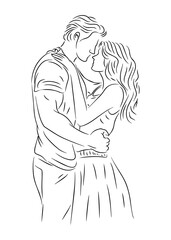 couples hugging each other line art illustration