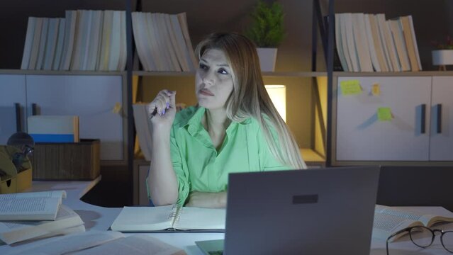 Thoughtful researcher woman.