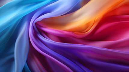 Fototapeta na wymiar Fabric Rainbow silk cloth Flowing on Wind
