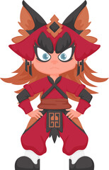 Cartoon funny and fabulous Chinese warrior girl. Cartoon style