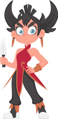 Cartoon funny and fabulous Chinese warrior girl. Cartoon style