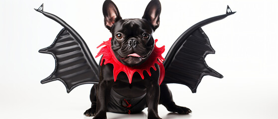 French Bulldog dog with red devil Halloween costume