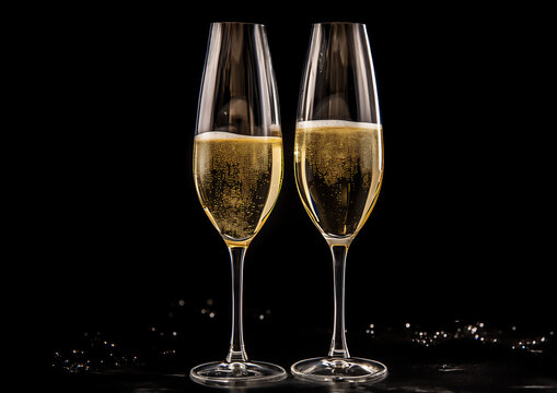 Champagne Glasses ready for a Toast. Festive and Happy New Year images. Ai generative.