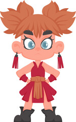 Cartoon funny and fabulous Chinese warrior girl. Cartoon style