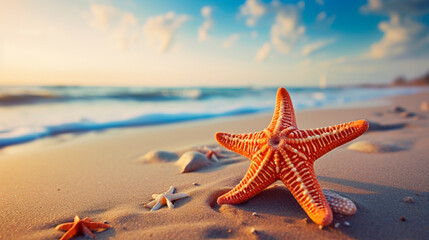 Fototapeta na wymiar Starfish on the seashore. Generative AI,