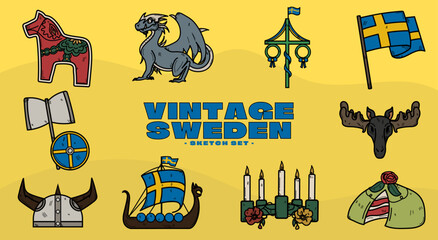 Vintage Sweden Illustration Set
