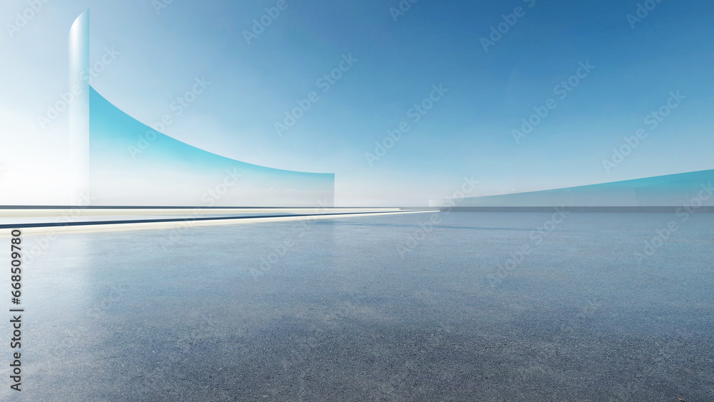 Leinwandbilder 3d render of abstract futuristic architecture with empty concrete floor. scene for car presentation.