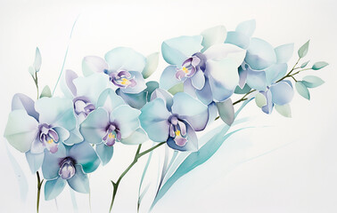 Lovely and Colorful Watercolor Orchids in Pale Lilac and Deep Teal