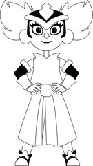 Cartoon funny and fabulous Viking or Chinese warrior girl. Coloring style