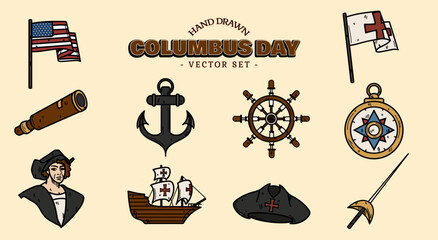 Hand Drawn Columbus Day Vector Set