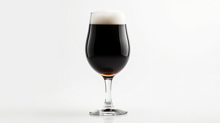 Full beer tulip glass of stout or porter isolated on white background