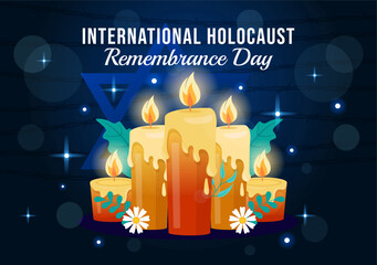 International Holocaust Remembrance Day Vector Illustration on 27 January with Yellow Star and Candle to Commemorates the Victims in Flat Background