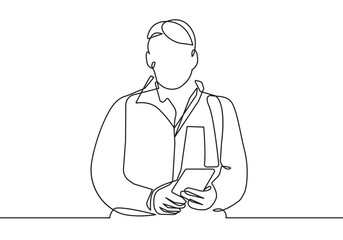 Continuous One Line Drawing of Businessman. Professional Business Concept One Line Illustration. Man Working Abstract Minimalist Contour Drawing. Vector EPS 10