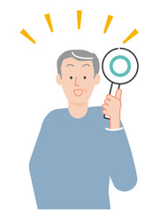 丸（OK）のプラカードを掲げるシニアの男性