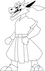 Mystical Shaolin warrior in the form of a Chinese dragon cartoon character. Coloring style