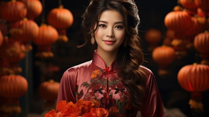 Happy Chinese New Year Asian Woman Wearing Traditional , Happy New Year Background ,Hd Background