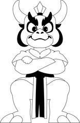 Mystical Shaolin warrior in the form of a Chinese dragon cartoon character. Coloring style