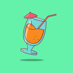 Free vector glasses of orange juice with straw and cocktail umbrella illustration. Food and drink cartoon icon.