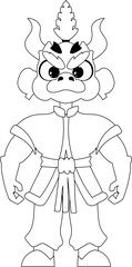 Mystical Shaolin warrior in the form of a Chinese dragon cartoon character. Coloring style